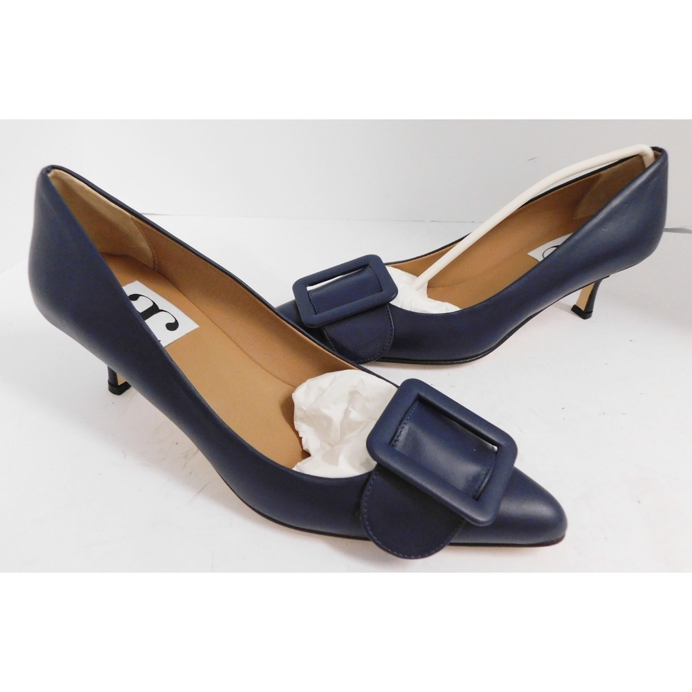 Andrea Carrano Milk Navy Blue Leather Kitten Heel Pumps $395rt EU 39 NEW